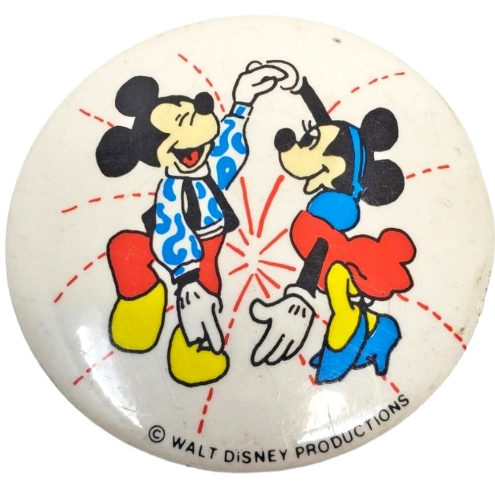 Vintage Disney Mickey & Minnie Mouse Dancing Button